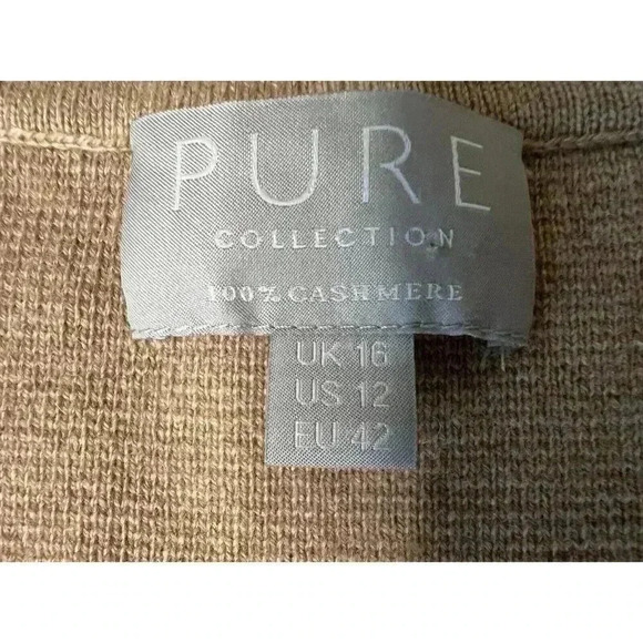 PURE COLLECTION Cashmere Tan Women Cardigan Sweater Snap Quilted 12 Large. 455 - Picture 2 of 3